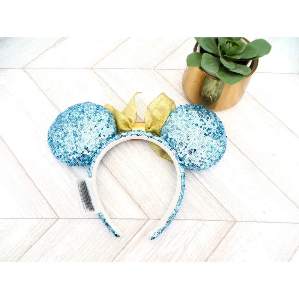 NEW! Disney Parks Sequin Disneyland Marquee Sign Minnie Ears Bow Headband Blue